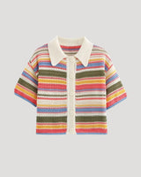 Spring Striped Crochet Knit Cardigan with Button Front