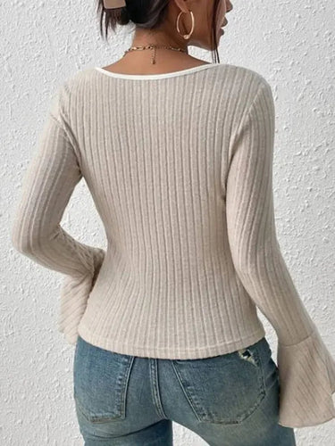 Square-Neck Top with Flared Long Sleeves