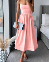 Square Neck Wedding Guest Dress with Flared Midi Skirt