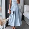 Square Neck Wedding Guest Dress with Flared Midi Skirt