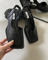 Square Toe Slingback Flats with Elastic Strap
