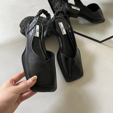 Square Toe Slingback Flats with Elastic Strap