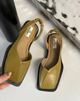 Square Toe Slingback Flats with Elastic Strap