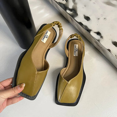 Square Toe Slingback Flats with Elastic Strap