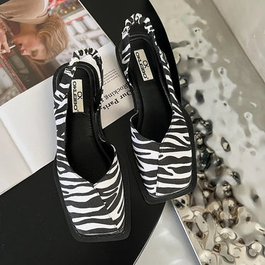 Square Toe Slingback Flats with Elastic Strap