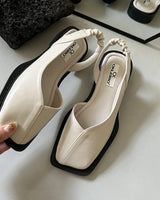 Square Toe Slingback Flats with Elastic Strap