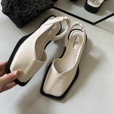 Square Toe Slingback Flats with Elastic Strap