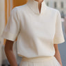 Stand Collar Short Sleeve Blouse with Lightweight Fabric