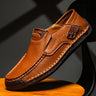 Men's slip-on loafers with stitched detailing on the toe box and sides