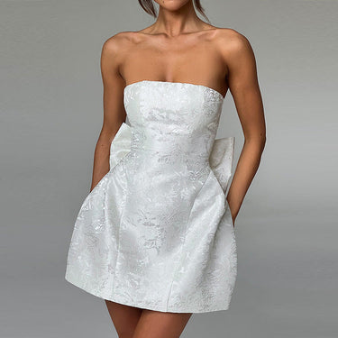 Strapless Jacquard Mini Dress with Bow Detail