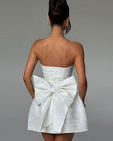 Strapless Jacquard Mini Dress with Bow Detail