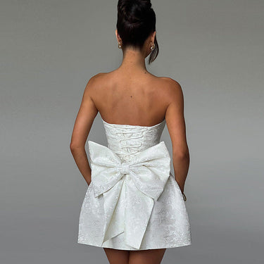 Strapless Jacquard Mini Dress with Bow Detail
