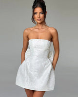 Strapless Jacquard Mini Dress with Bow Detail