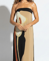 Strapless Maxi Dress with Abstract Floral Print