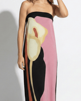 Strapless Maxi Dress with Abstract Floral Print