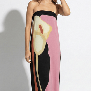 Strapless Maxi Dress with Abstract Floral Print