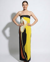 Strapless Maxi Dress with Abstract Floral Print