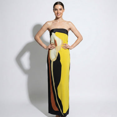 Strapless Maxi Dress with Abstract Floral Print