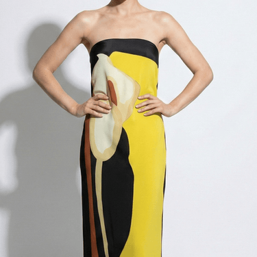 Strapless Maxi Dress with Abstract Floral Print