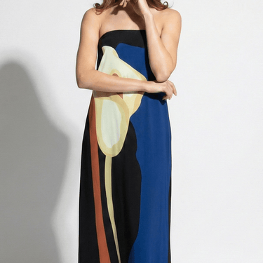 Strapless Maxi Dress with Abstract Floral Print