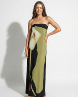 Strapless Maxi Dress with Abstract Floral Print
