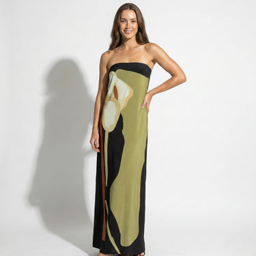 Strapless Maxi Dress with Abstract Floral Print