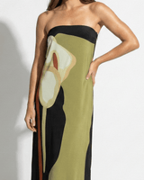 Strapless Maxi Dress with Abstract Floral Print