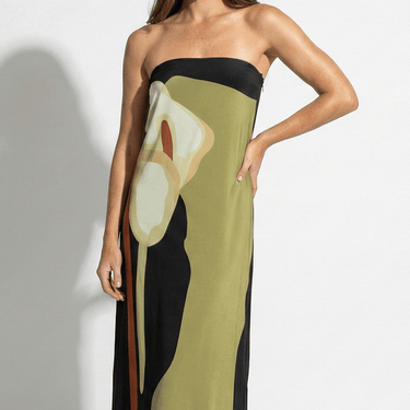 Strapless Maxi Dress with Abstract Floral Print