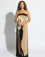 Strapless Maxi Dress with Abstract Floral Print