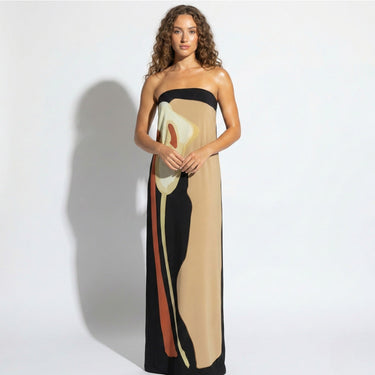 Strapless Maxi Dress with Abstract Floral Print
