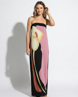 Strapless Maxi Dress with Abstract Floral Print