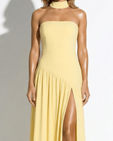Strapless Maxi Dress with High Slit and Choker Neck