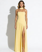 Strapless Maxi Dress with High Slit and Choker Neck