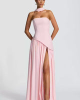 Strapless Maxi Dress with Pleated Skirt and Matching Shawl