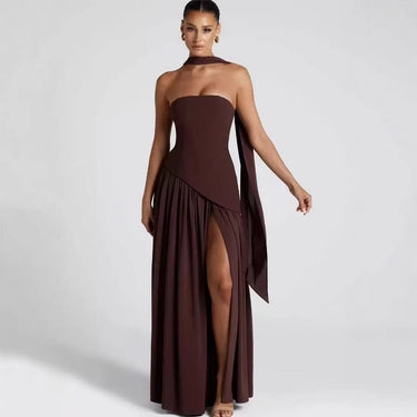 Strapless Maxi Dress with Pleated Skirt and Matching Shawl
