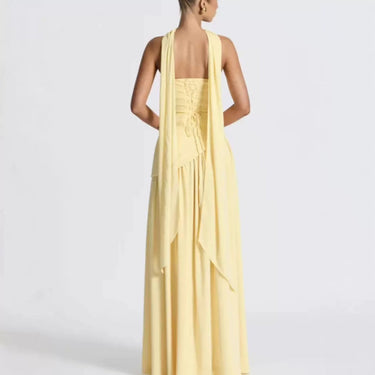 Strapless Maxi Dress with Pleated Skirt and Matching Shawl
