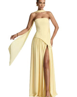 Strapless Maxi Dress with Pleated Skirt and Matching Shawl