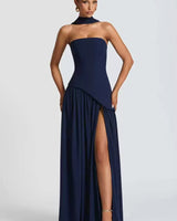 Strapless Maxi Dress with Pleated Skirt and Matching Shawl