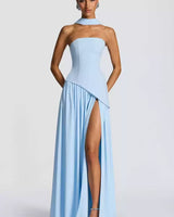 Strapless Maxi Dress with Pleated Skirt and Matching Shawl