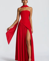 Strapless Maxi Dress with Pleated Skirt and Matching Shawl