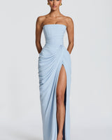 Strapless Maxi Dress with Ruched Waist and Side Slit