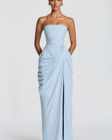 Strapless Maxi Dress with Ruched Waist and Side Slit
