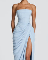 Strapless Maxi Dress with Ruched Waist and Side Slit