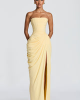 Strapless Maxi Dress with Ruched Waist and Side Slit