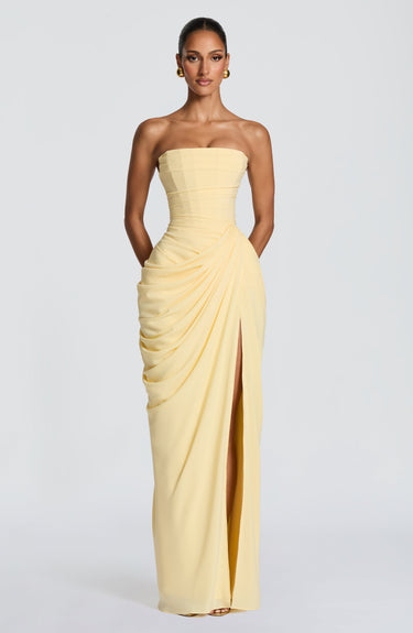 Strapless Maxi Dress with Ruched Waist and Side Slit