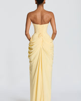 Strapless Maxi Dress with Ruched Waist and Side Slit