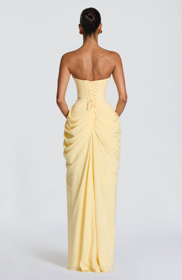 Strapless Maxi Dress with Ruched Waist and Side Slit
