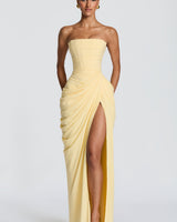 Strapless Maxi Dress with Ruched Waist and Side Slit