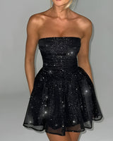 Strapless Sparkling Mini Dress with Flared Skirt