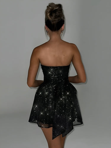 Strapless Sparkling Mini Dress with Flared Skirt